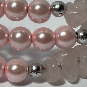 Multi Strand Pink Bracelet Faux Pearl Pink Costume Jewelry